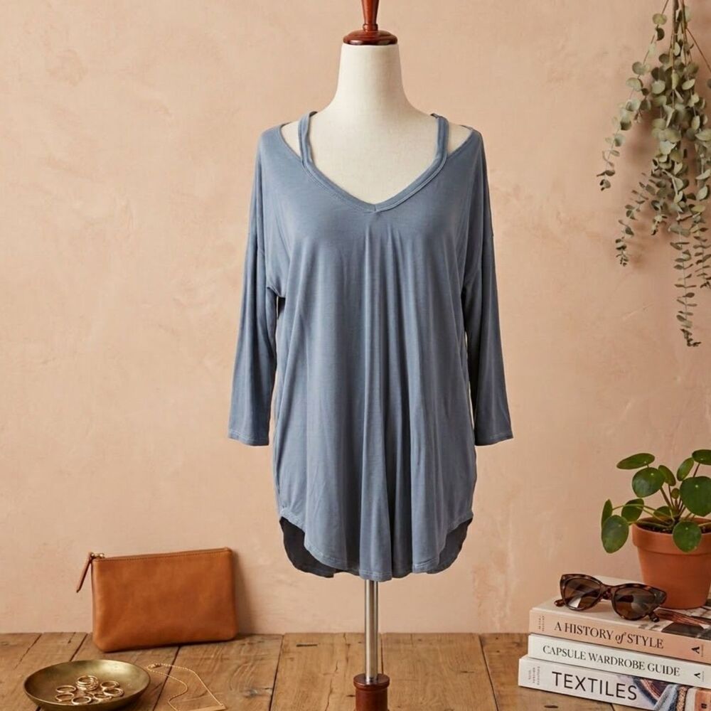 Michael Starz Dusty Blue Cutout Flowy Tunic Top One Size
